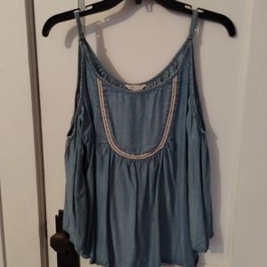 Denim cold shoulder top